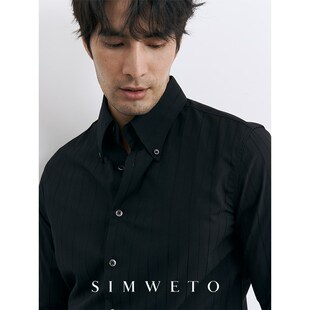 夏季新品上e新 气质绅士 一片领暗条纹白衬衫正装男士商务免烫衬