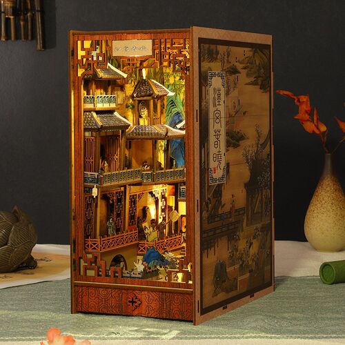拼装感应书立汉宫春m晓diy小屋房积木立体拼图微缩古风模型立体书