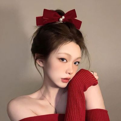 红色蝴蝶结丝绒发卡发饰发夹女