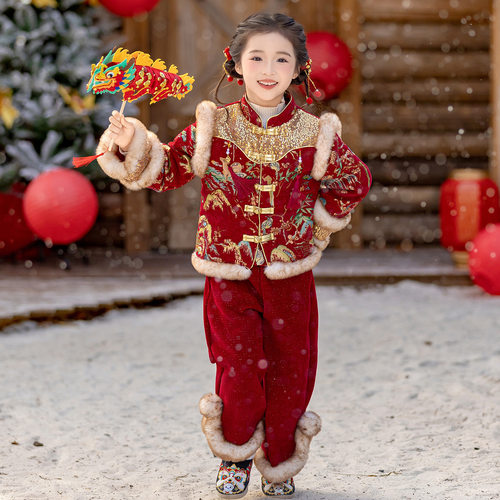 女童年服儿童2026新款夹棉唐装中