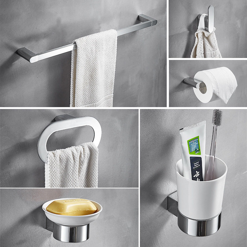 外贸锌合金毛巾架六件套单杆衣钩卫生间毛巾置物架浴室挂件组合