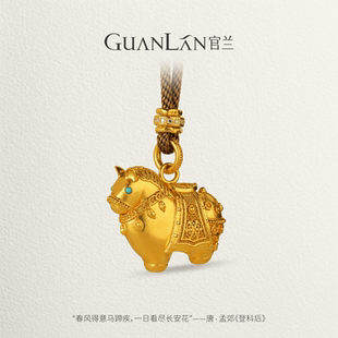 官兰孟庆国非遗手工金原创设计古法炸珠足金吊坠照夜白