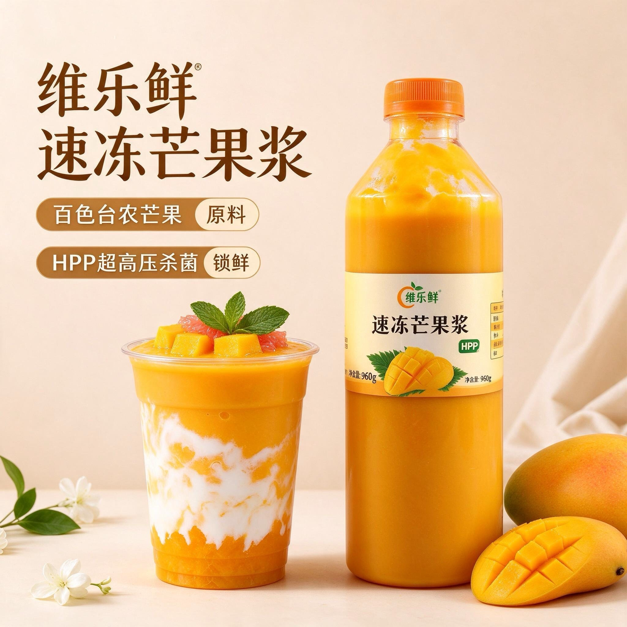 维乐鲜HPP冷冻芒果浆百色台农芒