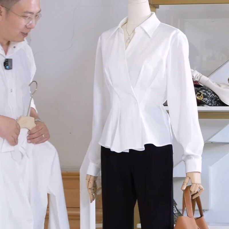 杰唯卡 法式不规则收腰衬衫女2025春装新款设计感Y简约小众衬衫