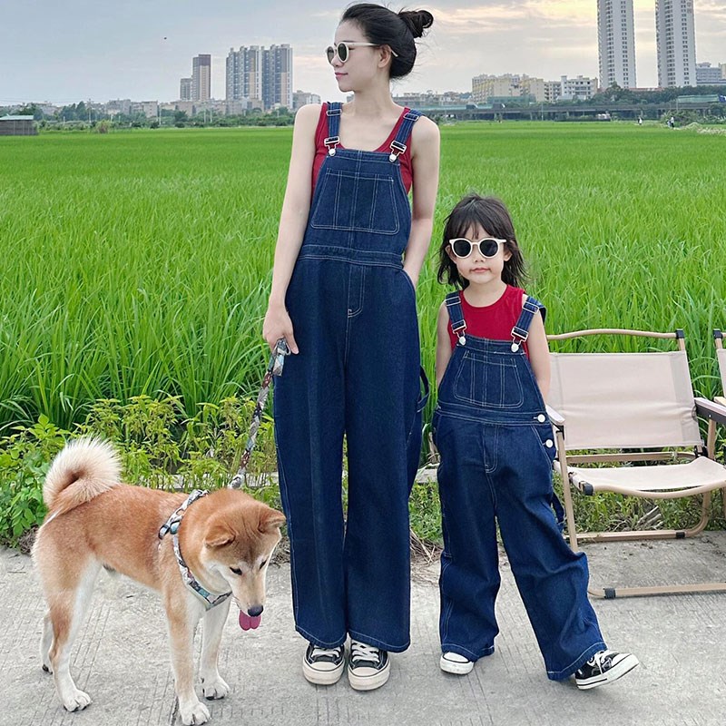 炸街亲子装母女款l牛仔背带裤夏装高级感母子亲子装时髦洋气套装