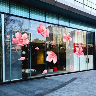 春天桃花樱花玻璃贴超大开春布置氛围装饰珠宝金店服装店花朵窗贴