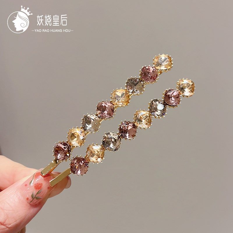 彩色水晶夹子头饰侧边发夹一字夹简约边夹水钻对夹发卡碎发刘海夹