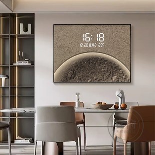 简约月球电表箱装饰画客厅餐厅免打孔带钟表遮挡配电箱电闸盒挂画