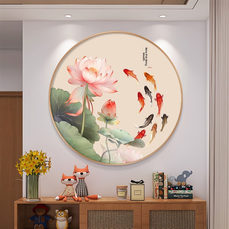 莲花九鱼画十字绣2025高端客厅卧室手工刺绣简单的入口装饰品图片