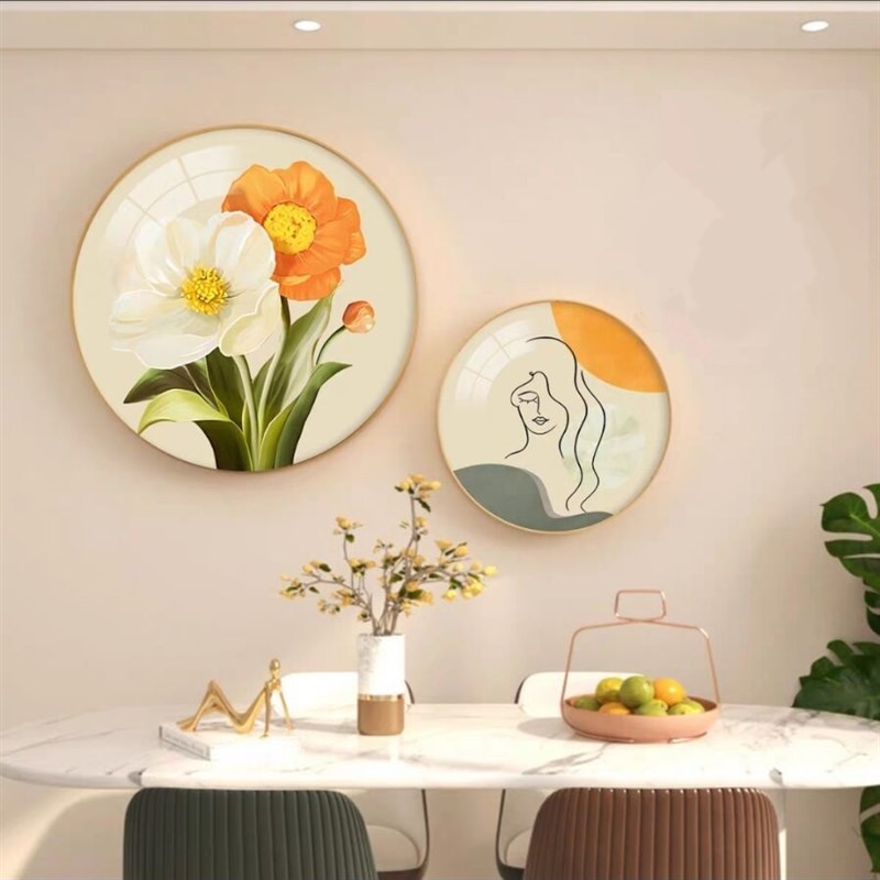 圆形北欧绿植奶油风卧室床头装饰画房间主卧睡房挂画清新餐厅壁画图片