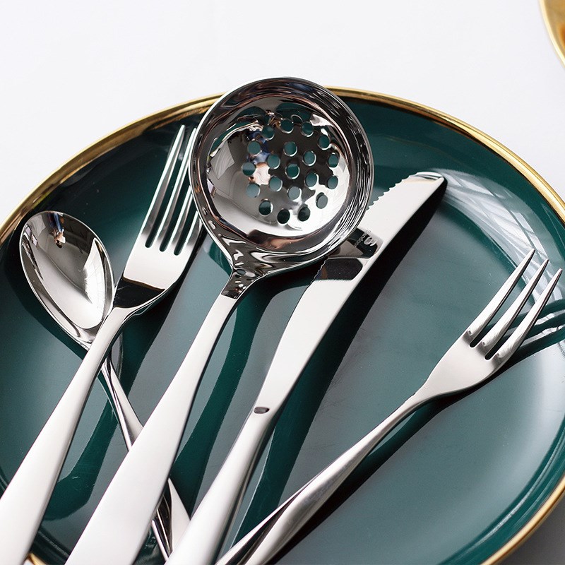 新月金色不锈钢刀叉勺子套装北欧甜品叉勺牛油刀大汤勺汤漏西餐具