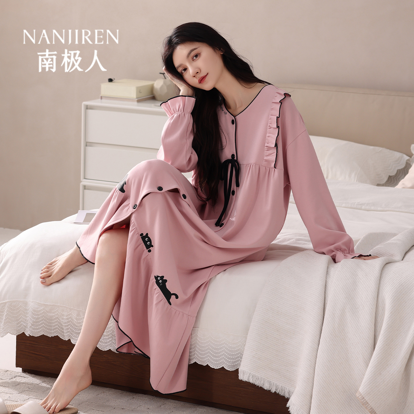 睡裙女款春秋季纯棉长袖长款可爱