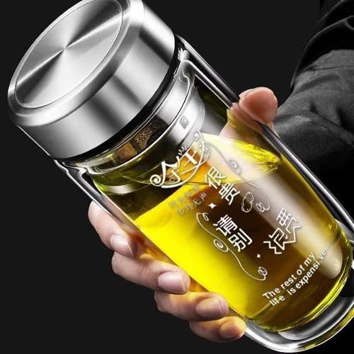 双层中空钢化玻璃杯摔不烂的保温水杯茶水分离男士2023防摔耐高温