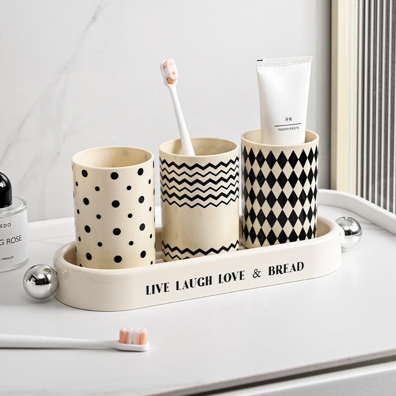 漱口杯收纳置物架塑料桌面水杯架托盘奶油白家用窄缝置物架收纳架