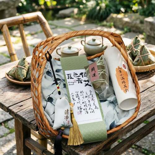 端午伴手礼酒店公司国风粽子咸鸭蛋糕点茶叶伴手礼手提篮