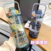 同款 水杯2000ml大容量耐高温超水壶运动夏女生带吸管吨吨桶袖 扣