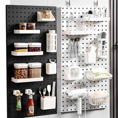 洞洞板置物架板圆孔收纳盒孔距书桌通用配件方孔26mm6mm挂板25mm