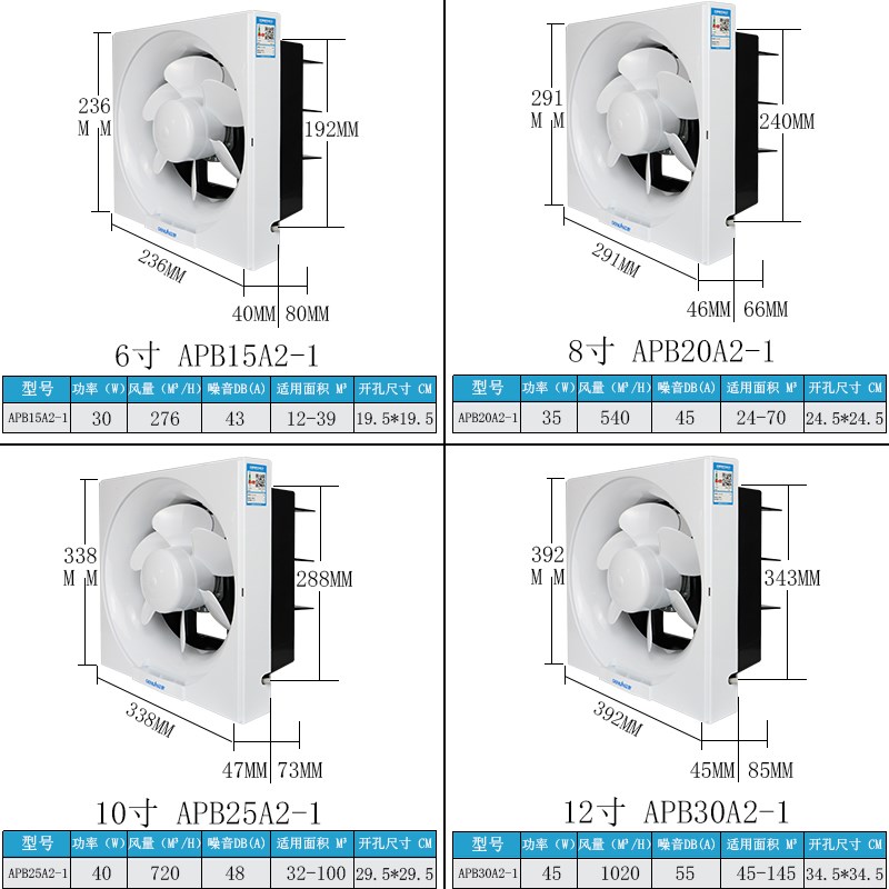 正野百叶换气扇6/8/10/12寸卫生间静音挂壁排风扇厨房墙式抽风机