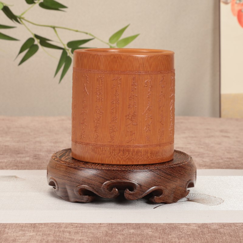 鸡翅木圆形花瓶底座实木雕刻花盆盆景鱼缸瓷器茶壶佛像摆件木底托