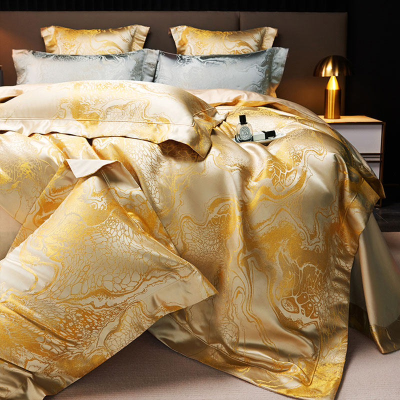 奢华别墅锦缎长绒棉四件套轻奢风高档提花大气床上用品六件套床单