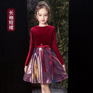 女大童胖mm大码礼服公主裙红色洋气走秀生日宴会公主裙钢琴演奏服