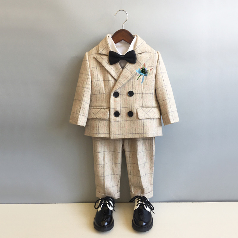 儿童小西装套装男童2021秋冬款花童西服三件套英伦风宝宝周岁礼服