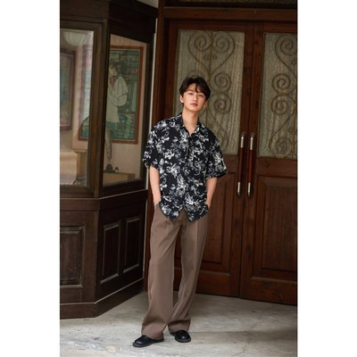 何记港风/帅的老铁!碎花满印衬衫男 港风复古宽松垂坠感短袖衬衣