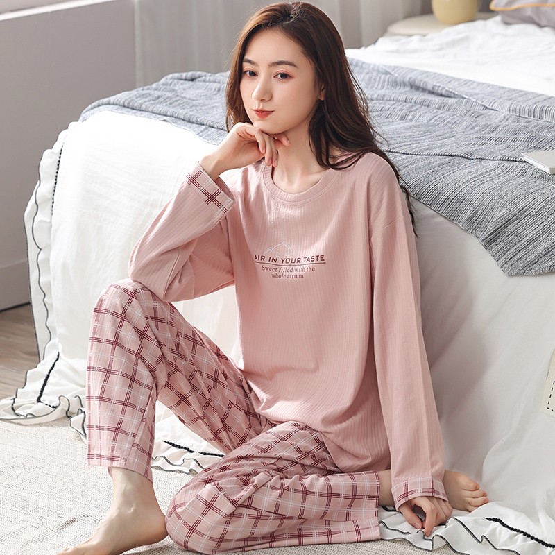 睡衣女秋季纯棉长袖2021年新款春秋可出门休闲家居服全棉秋天套装