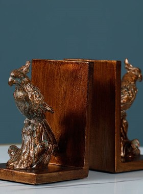 美式书房办公室创意装饰轻奢书挡艺术品鹦鹉书靠书柜柜子书档摆件