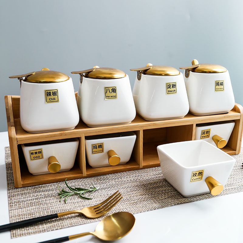 翻盖陶瓷调味罐调料瓶套装组合装北欧轻奢风厨房用品盐糖佐料盒,厨房/烹饪用具,调味瓶罐/调料研磨器,淘宝优惠券,粉丝福利购,淘宝优惠卷