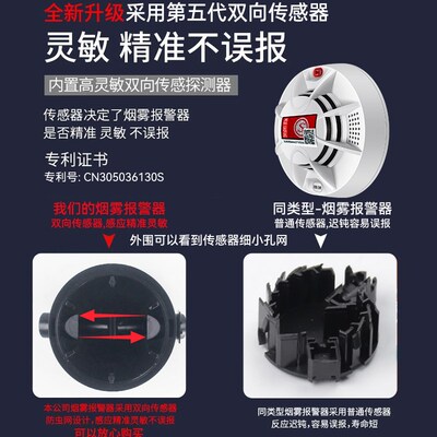 家用厨房油烟烟雾报警器家庭消防独立式火灾感烟探测烟感应警报器