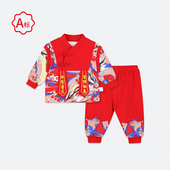 红色婴儿百天抓周周岁礼服 套装 男宝宝过年拜年衣服秋冬季 国风唐装