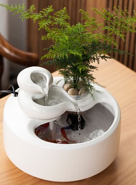 创意陶瓷喷泉招财流水摆件办公室桌面喷泉客厅盆栽鱼缸开业礼品