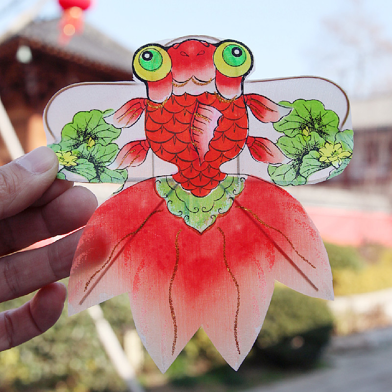 迷你礼品纸鸢 非遗手工绢布轻薄竹编沙燕风筝手绘红色锦鲤复古风