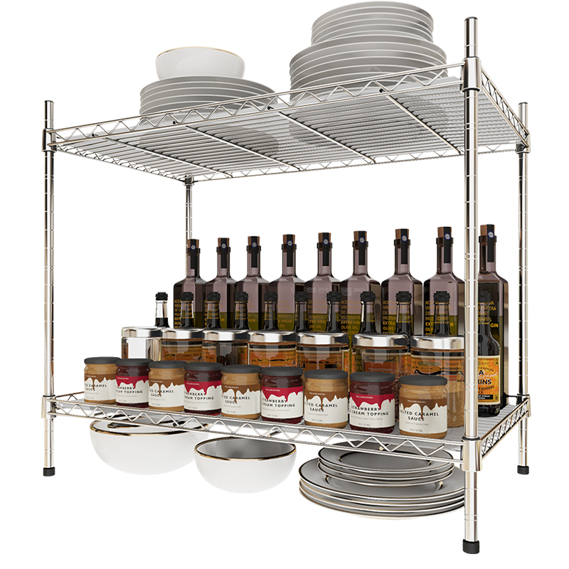 厨房2层304不锈钢小架子自由组种菜盆杯子整理架台面碗盘碟收纳架