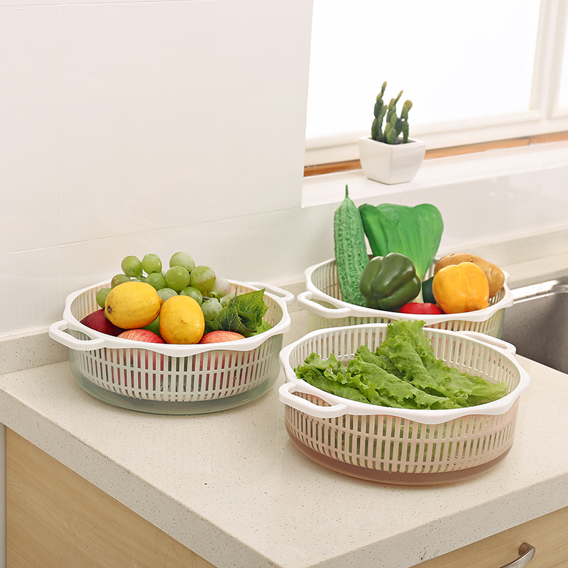 大容量双层沥水篮家用厨房洗菜盆防尘蔬菜篮水果盘带盖子碗筷篮