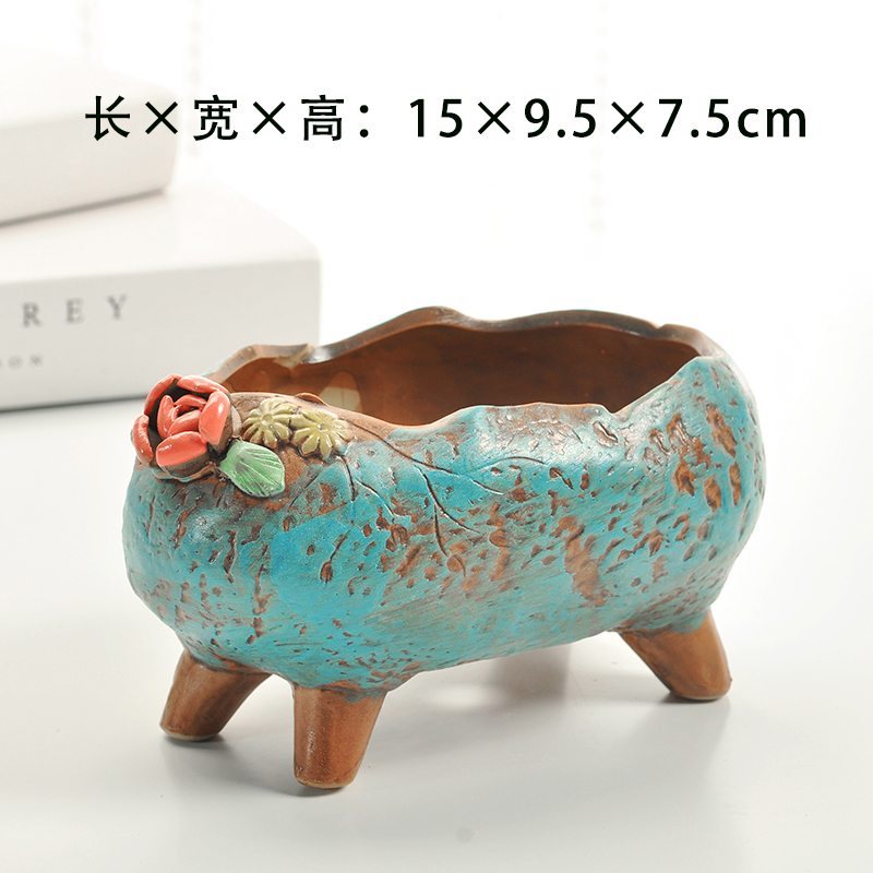 述息 多肉植物花盆粗陶陶瓷韩式手绘手捏花粘花花盆屁屁拼盘家用