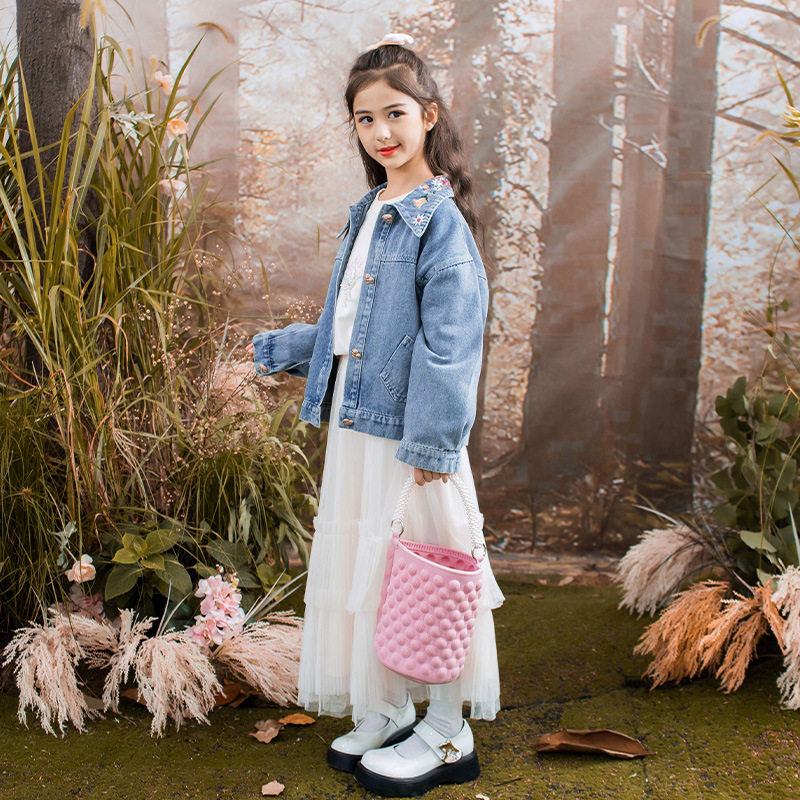 女童牛仔外套2025春秋新款初中生女孩牛仔衣儿童韩版中大童秋装