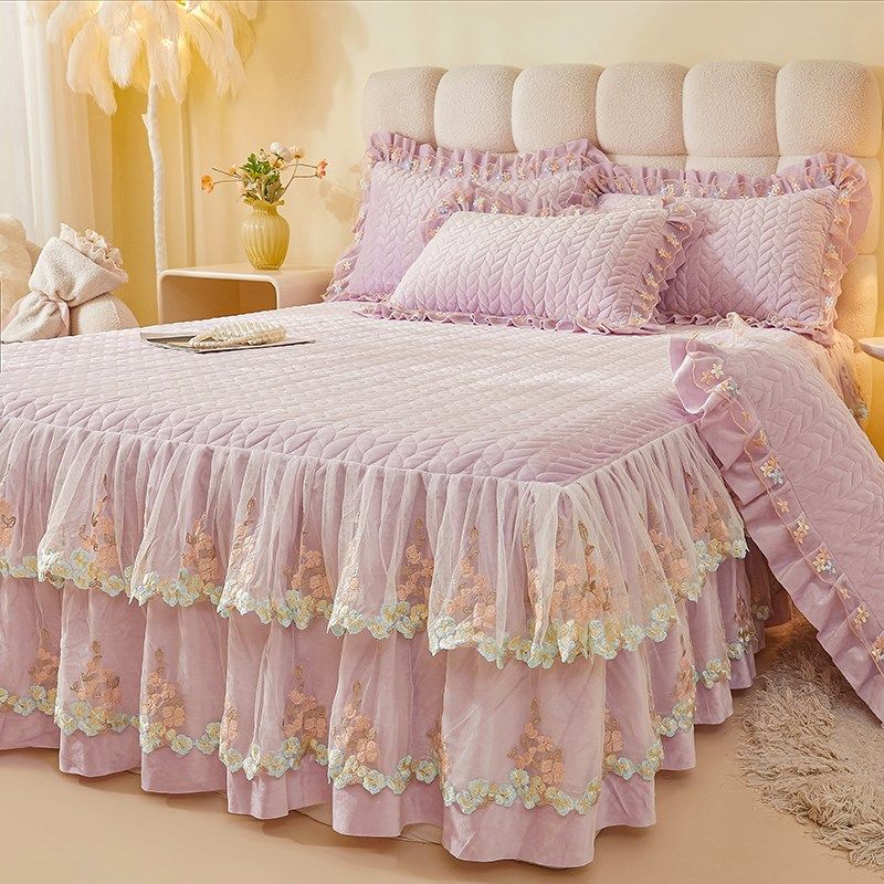 韩系高克重宝宝绒夹棉床裙款三件套秋冬公主风加厚防滑单件床罩套,床上用品,床裙,淘宝优惠券,粉丝福利购,淘宝优惠卷