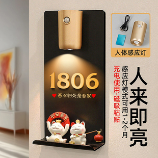 门牌号高级感轻奢创意号码牌定制住宅回家仪式感门牌招财猫2025新款摆件入户门可爱装饰温馨发光挂牌自粘定做
