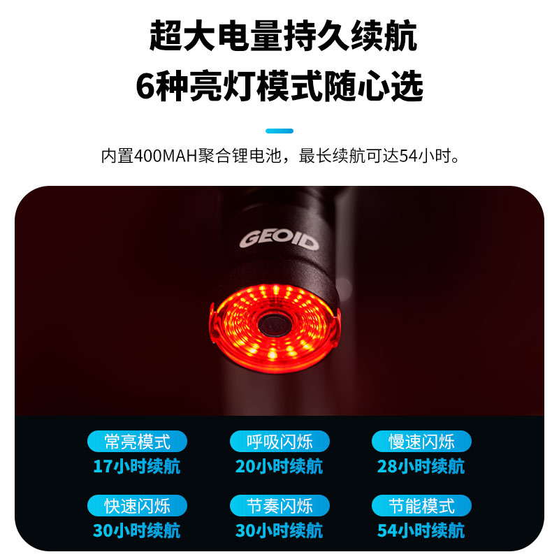 迈金GEOID 公路自行车尾灯智能感应刹车灯山地夜骑高亮续航骑行灯