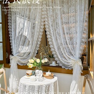 浪漫韩式 法式 田园白色蕾丝花边透光纱帘小窗户半截帘隔断遮挡门帘