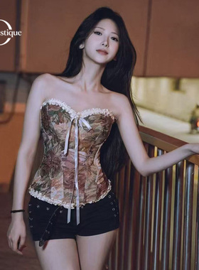 Dynastique 高级复古鱼骨胸衣塑身衣花边气质收腹上衣女修身显瘦