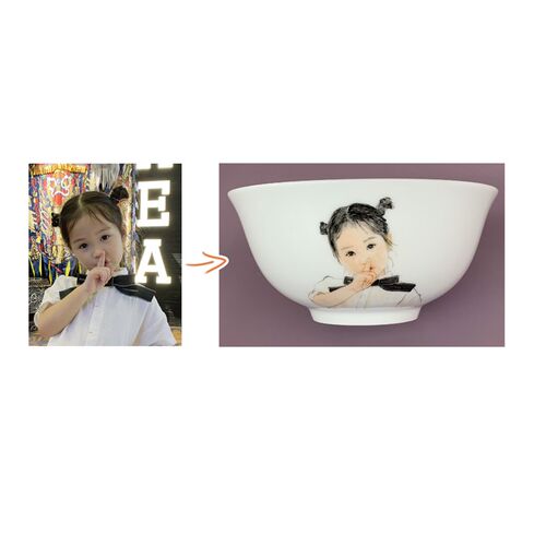 手绘照片儿童漫j画头像一人一碗私人定制饭碗茶杯卡通陶瓷人像大