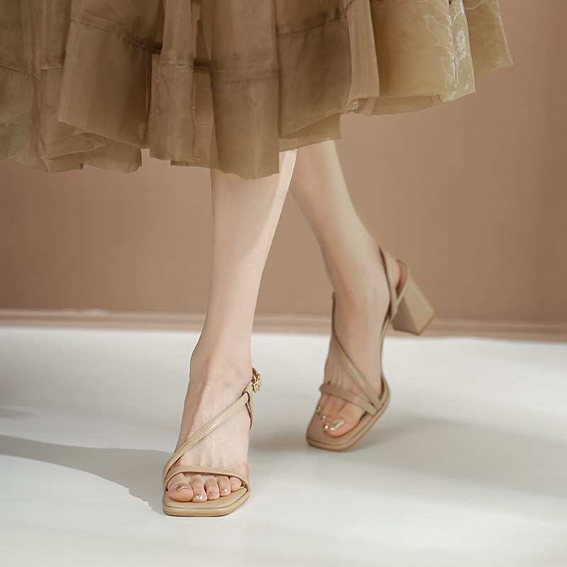 凉鞋女202e3新款夏季外穿高级感上班高跟鞋斩男粗跟方头一字带女,女鞋,一字带凉鞋,淘宝优惠券,粉丝福利购,淘宝优惠卷