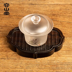 容山堂茗末e黑檀木小茶盘整块实木雕刻竹编茶台壶承家用小号干泡