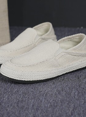 麻色生活帆布男鞋夏季2p025亚麻布新款软底鞋男士休闲无鞋带平板