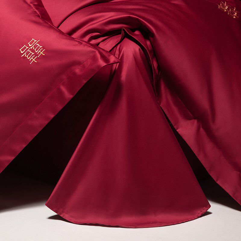 新中式喜字婚庆四件套全棉酒红色被套结婚用床单X陪嫁床上用品,床上用品,婚庆床品套件,淘宝优惠券,粉丝福利购,淘宝优惠卷