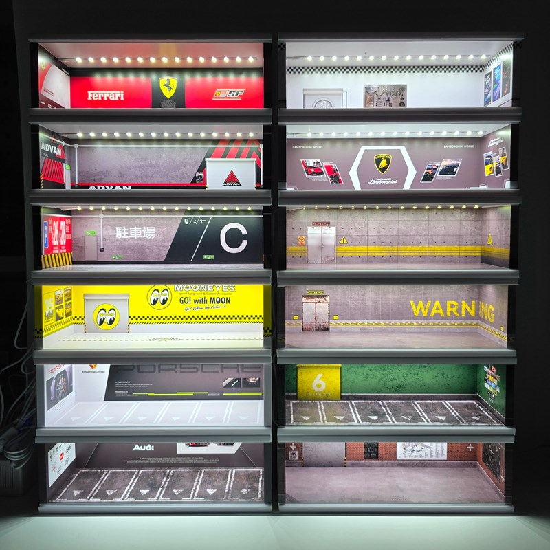 1:64比例车模展示柜 t工业风车模场景模型 收纳防尘亚克力设计