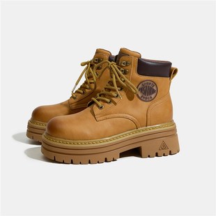8CM内增高马丁靴女款2025夏季新款户外登山鞋大黄靴厚Z底透气短靴